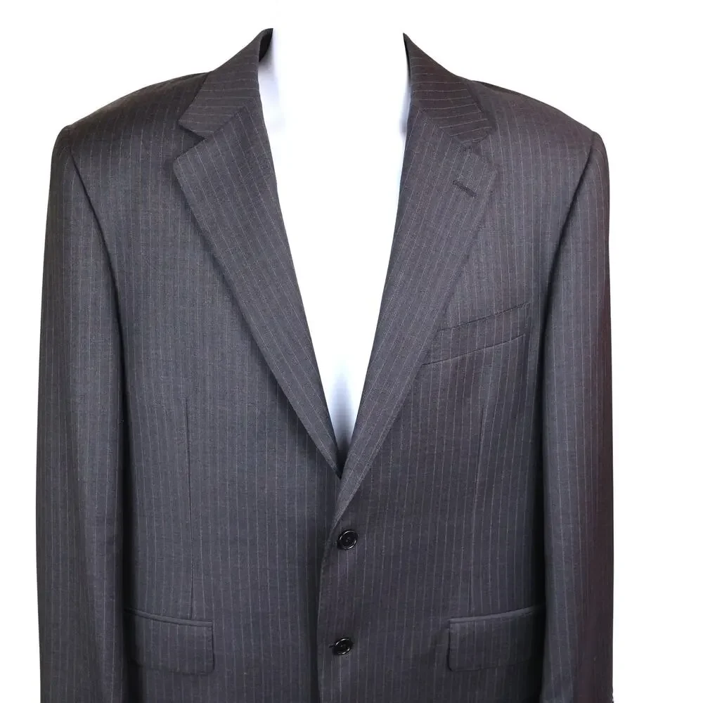 Canali Charcoal grey pinstripe pure wool mens suit jacket 52